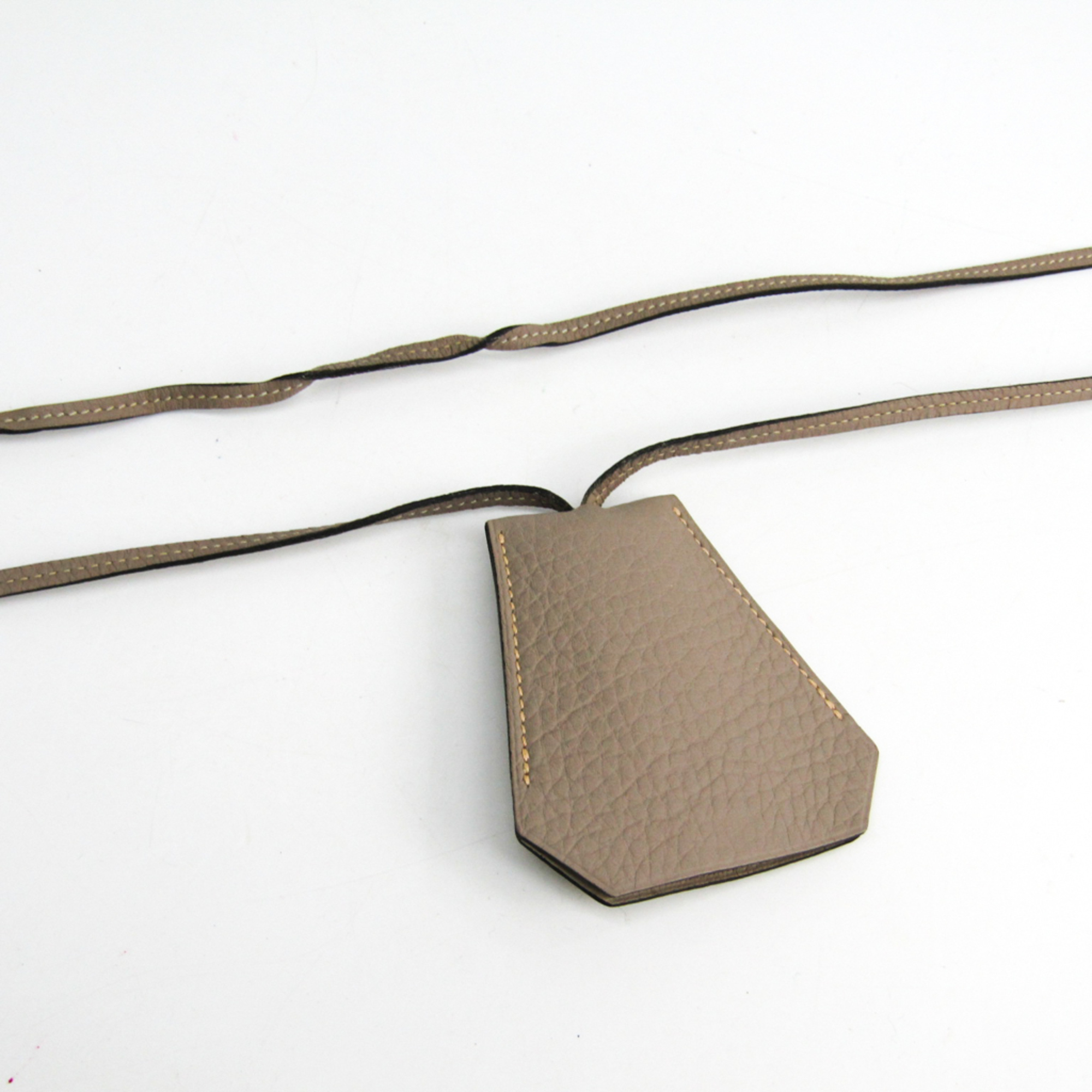 Hermes Leather Unisex Necklace (Beige) Clochette