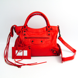Balenciaga Town 240579 Women's Leather Handbag Orange Red