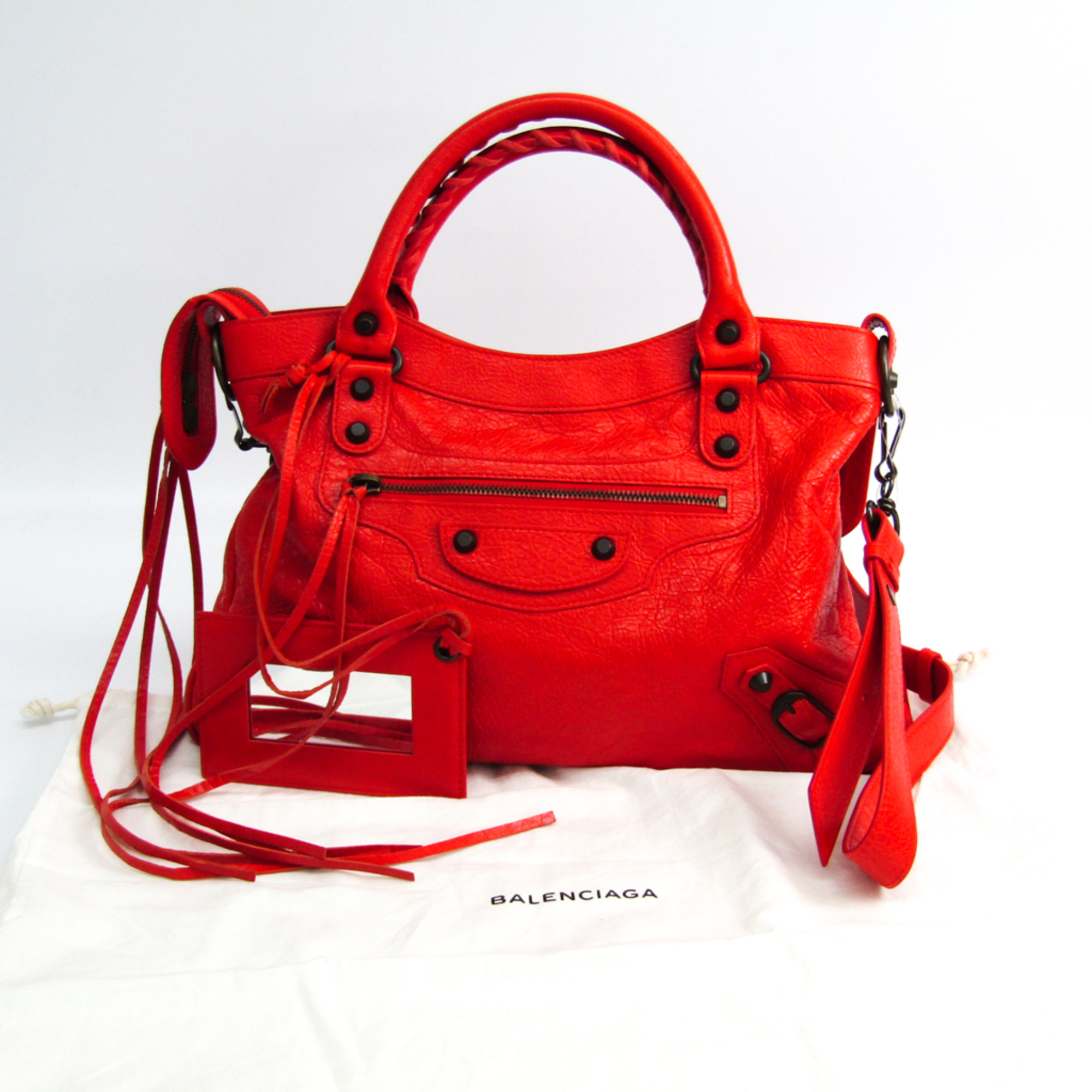 Balenciaga Town 240579 Women's Leather Handbag Orange Red