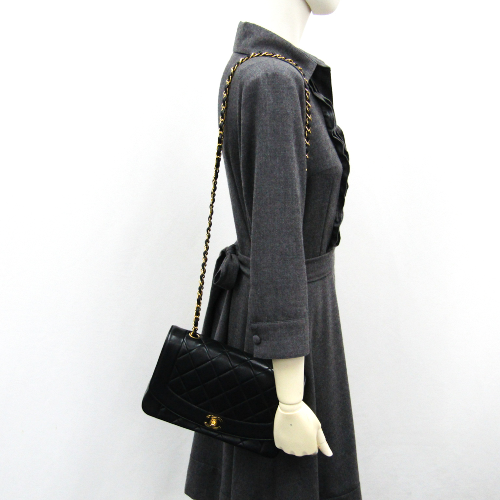 Chanel Matelasse Diana Women's Leather Shoulder Bag Black