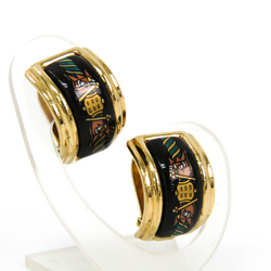 Hermes Enamel Cloisonné/enamel,Metal Clip Earrings Black,Gold,Green