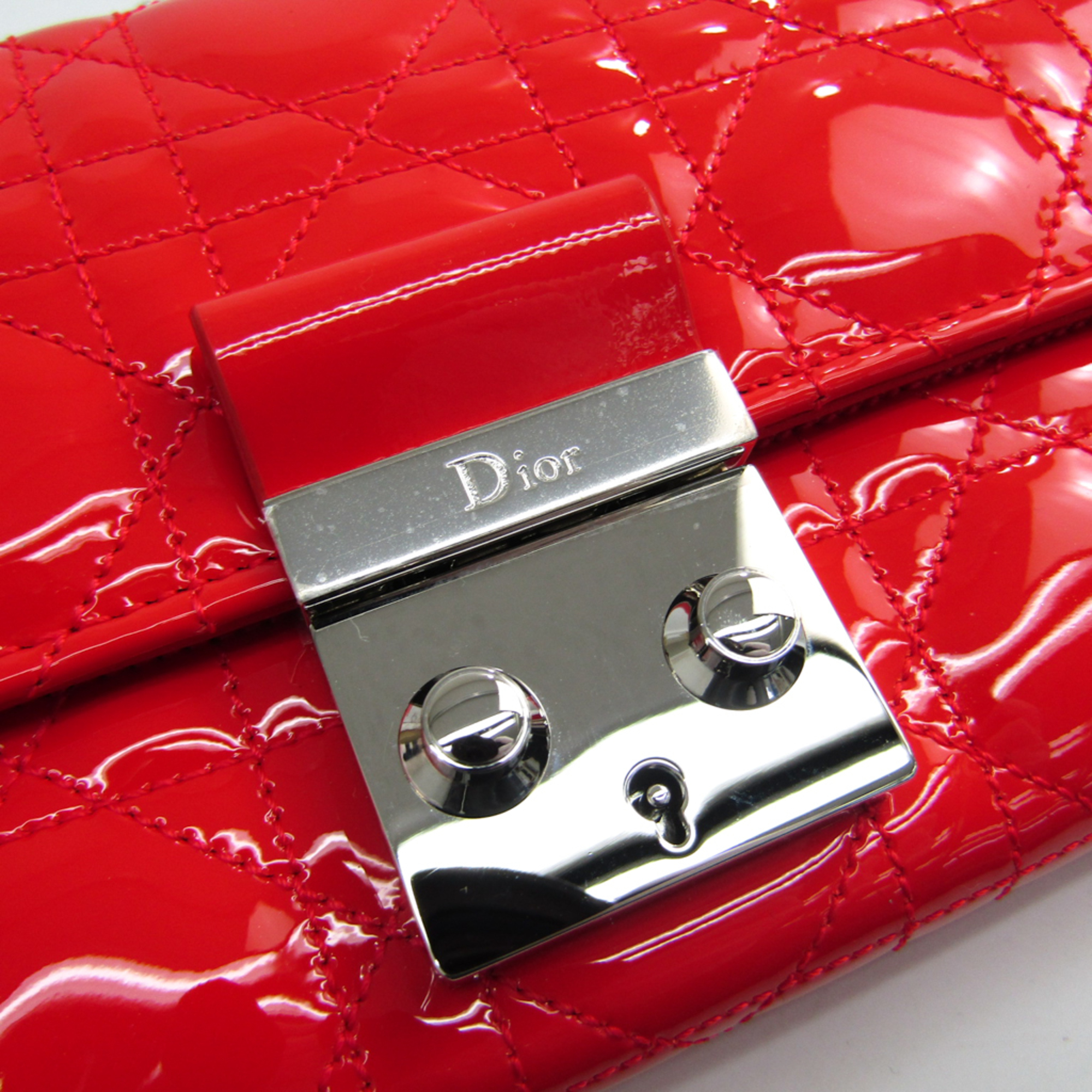 Christian Dior Canage/New Rock Women's Patent Leather Chain/Shoulder Wallet Coral Red