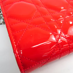 Christian Dior Canage/New Rock Women's Patent Leather Chain/Shoulder Wallet Coral Red