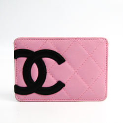 Chanel Cambon Line Leather Card Case Black,Pink