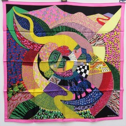Hermes Carre90 "a Travers Champs" Women's Silk Scarf Multi-color,Pink