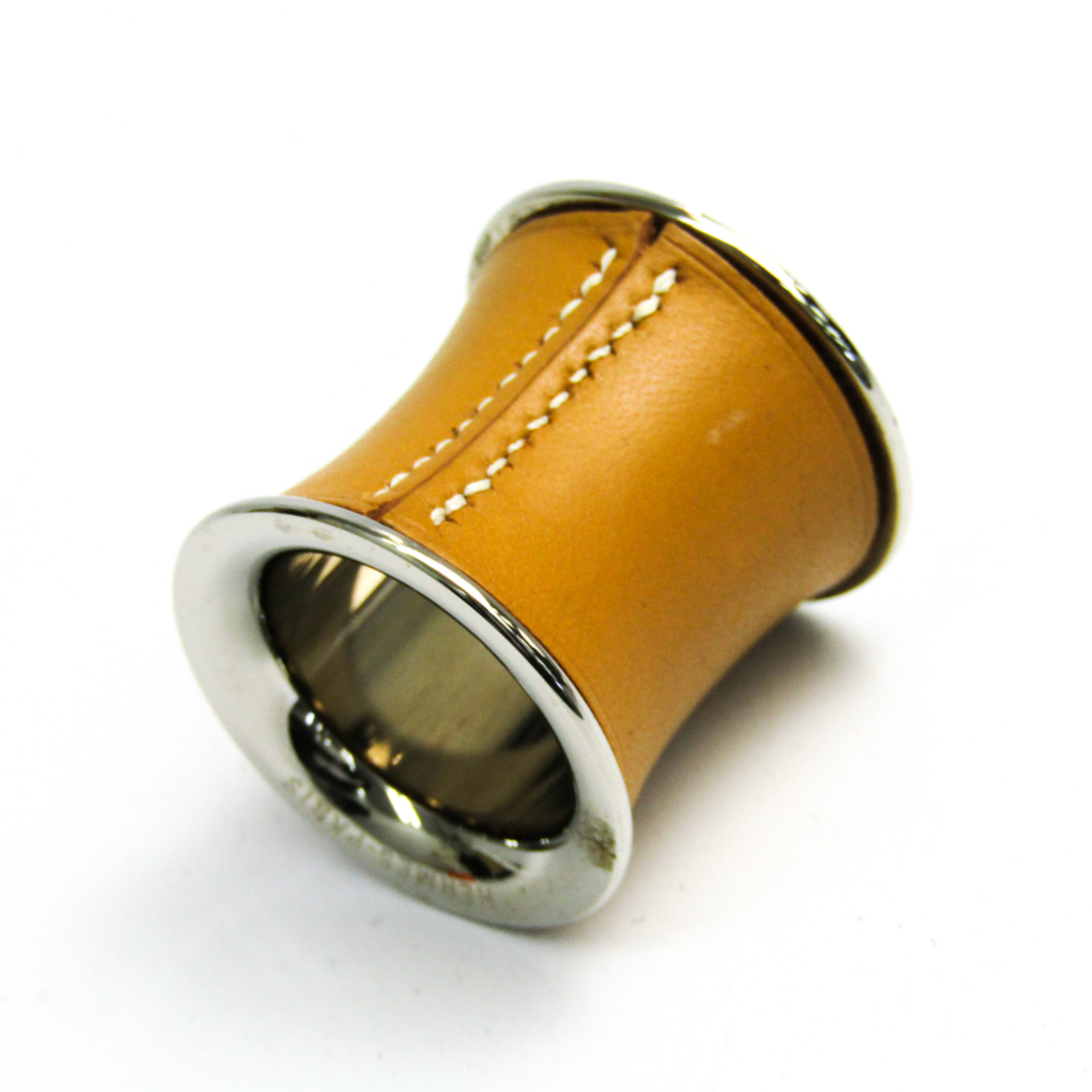 Hermes Leather Metal Scarf Ring Natural,Silver