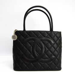 Chanel Caviar Skin 1804 Medallion Tote A01804 Women's Leather Handbag Black
