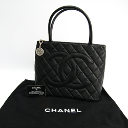 Chanel Caviar Skin 1804 Medallion Tote A01804 Women's Leather Handbag Black