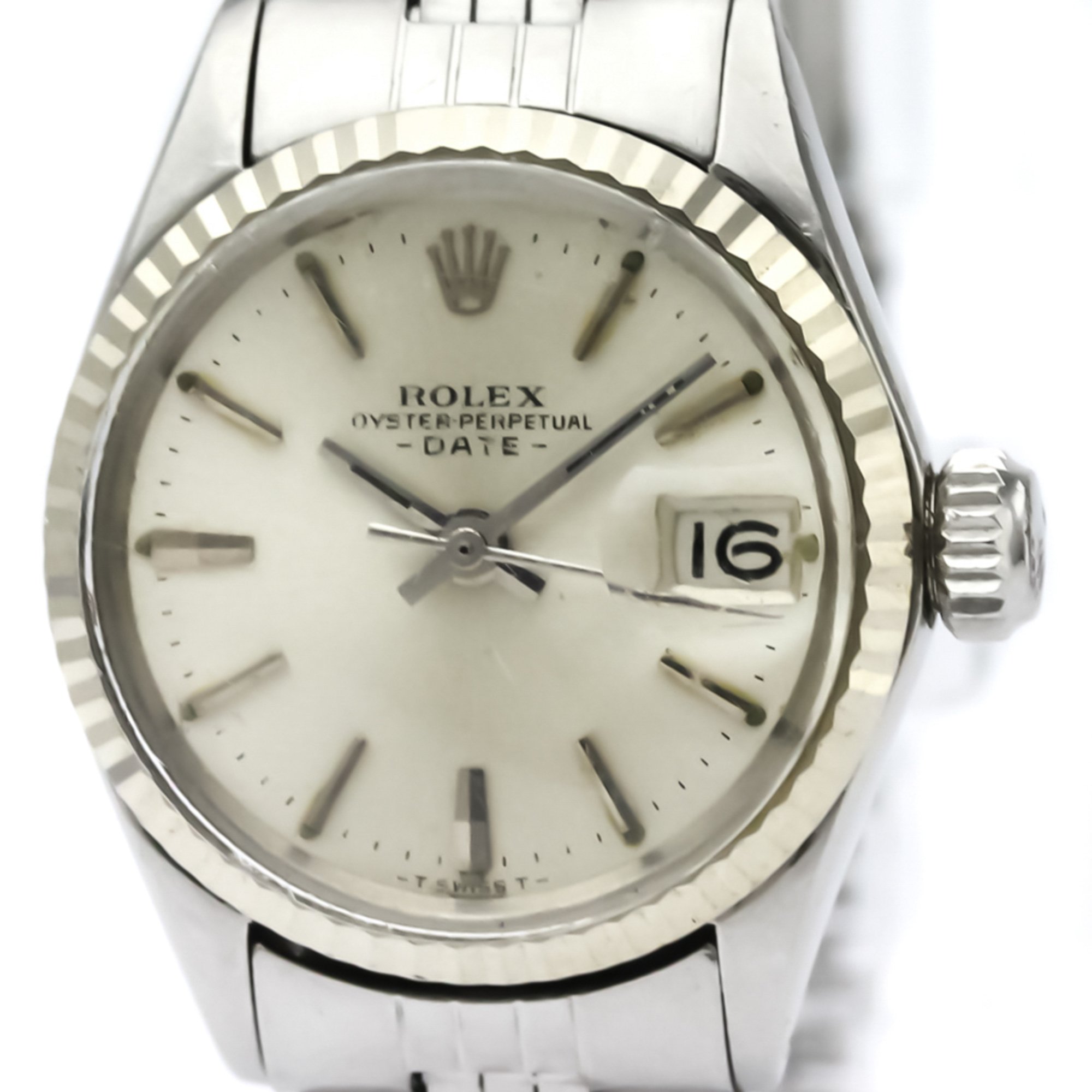 ROLEX Oyster Perpetual Date 6517 White Gold Steel Ladies Watch