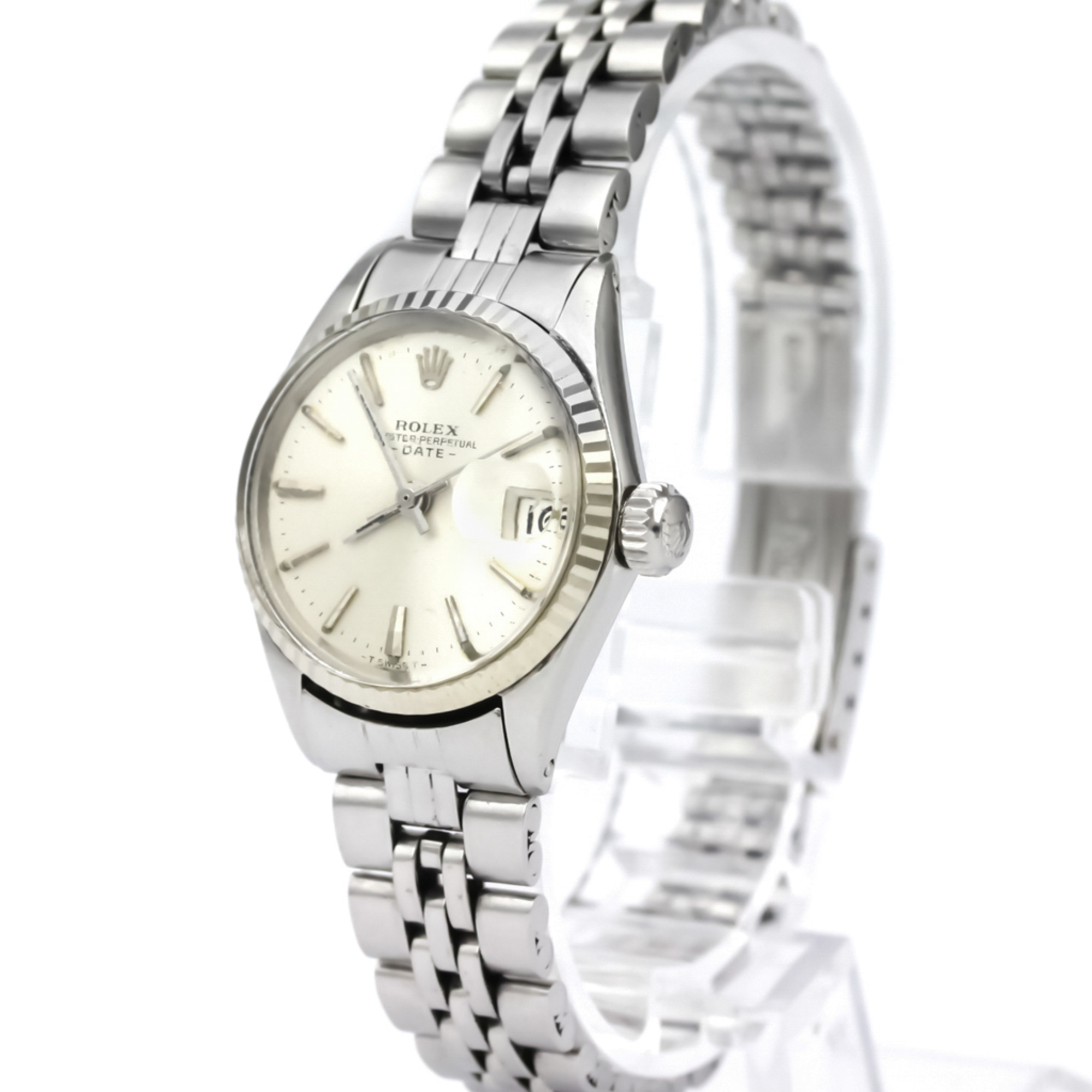 ROLEX Oyster Perpetual Date 6517 White Gold Steel Ladies Watch