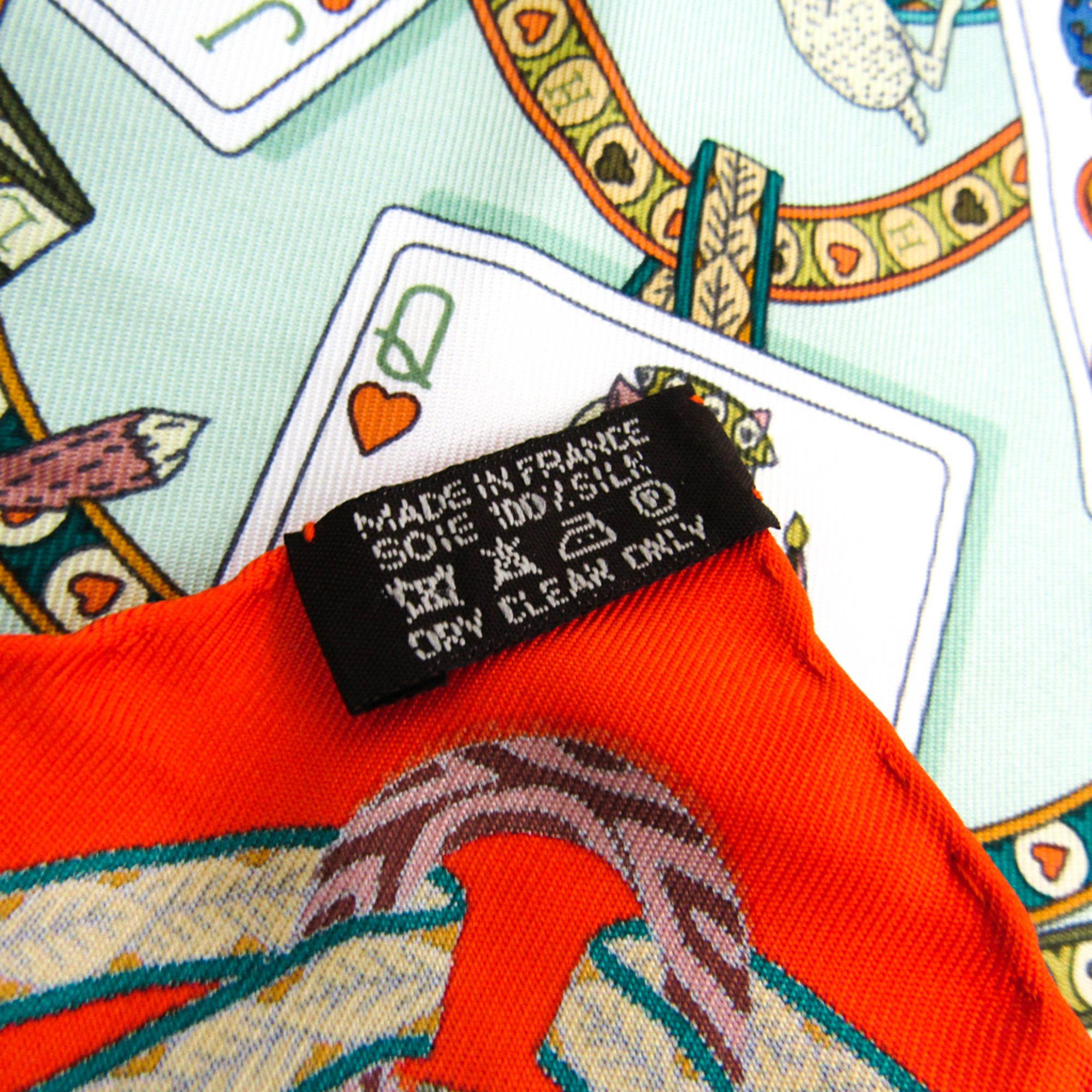 Hermes Carre 40 "DAME DE COEUR A VOUS L’HONNEUR!" Women's Silk Scarf Green,Orange