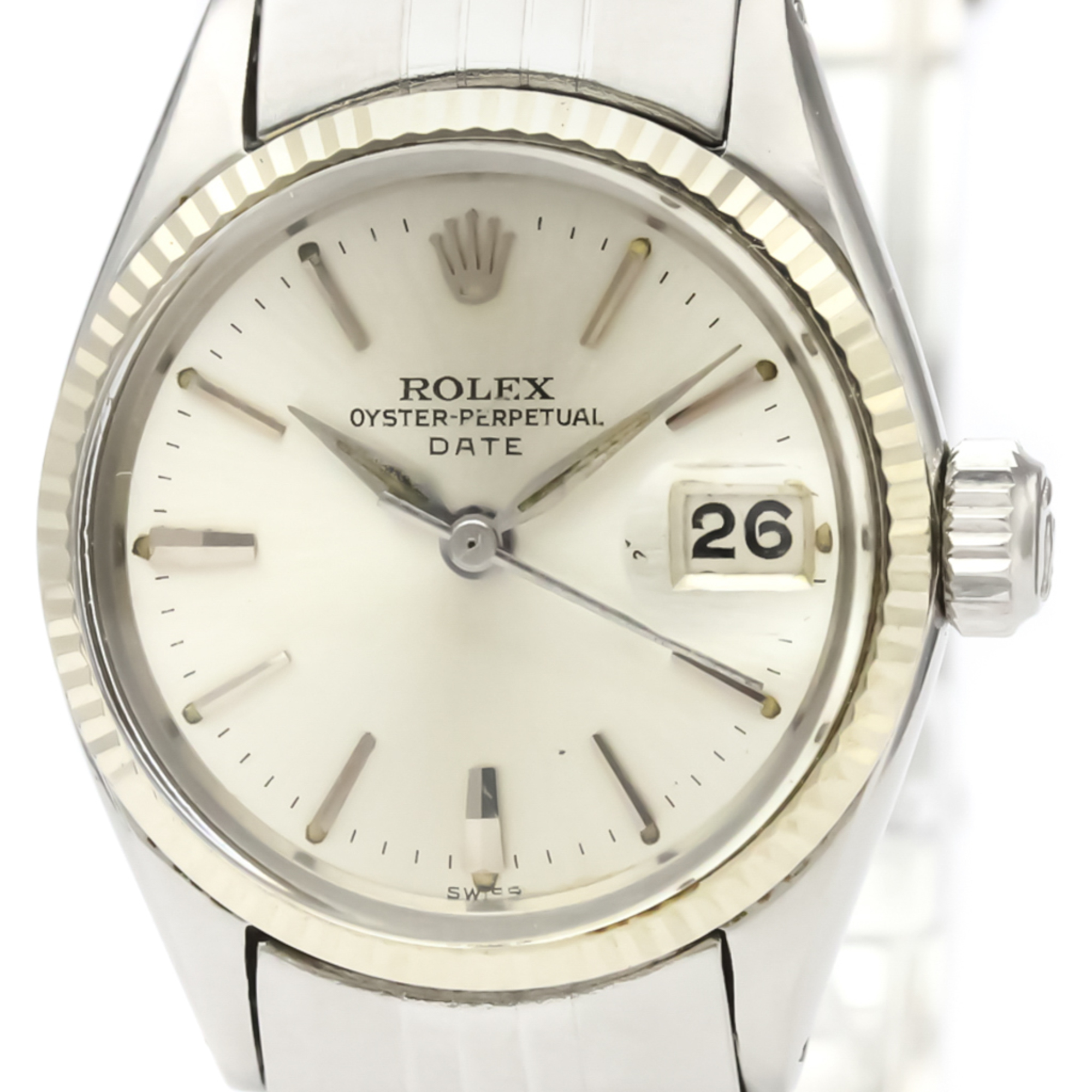 ROLEX Oyster Perpetual Date 6517 White Gold Steel Ladies Watch