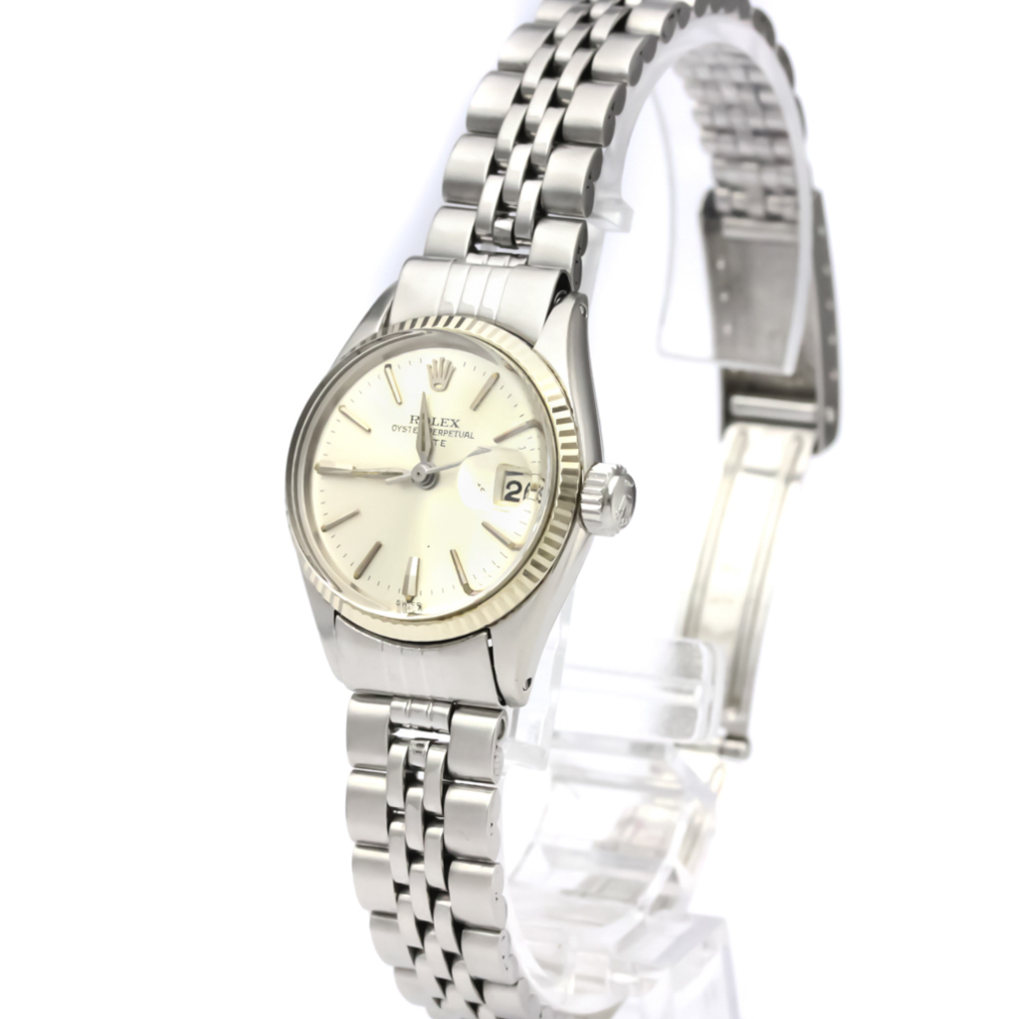 ROLEX Oyster Perpetual Date 6517 White Gold Steel Ladies Watch