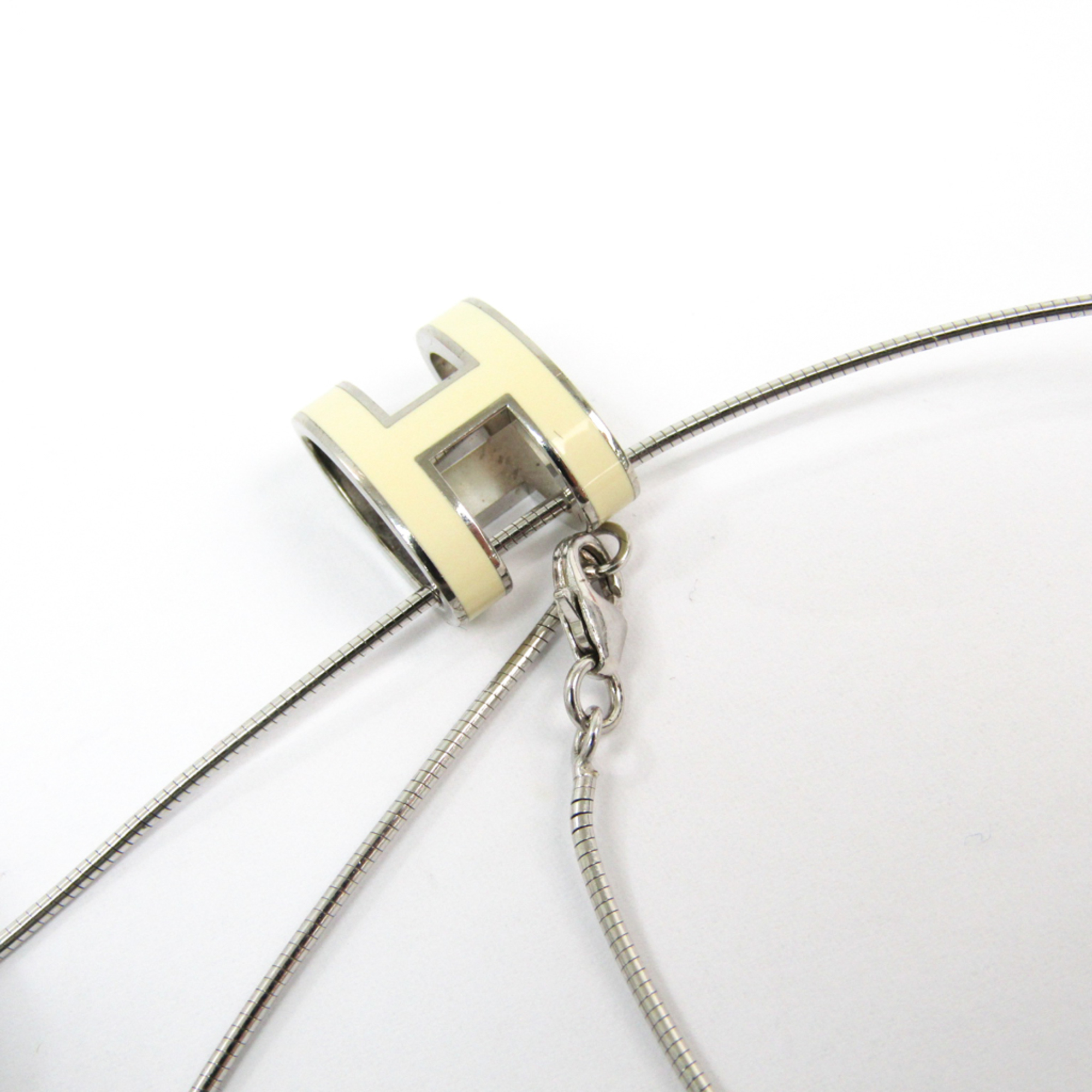 Hermes Pop H Lacquer,Metal Women's Pendant Necklace (Ivory,Silver)