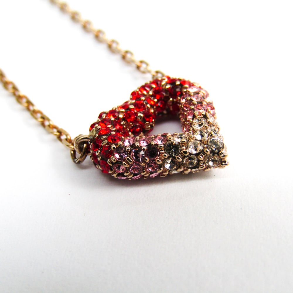 LOUIS VUITTON Swarovski LV and V Heart Strass Necklace Rose Gold