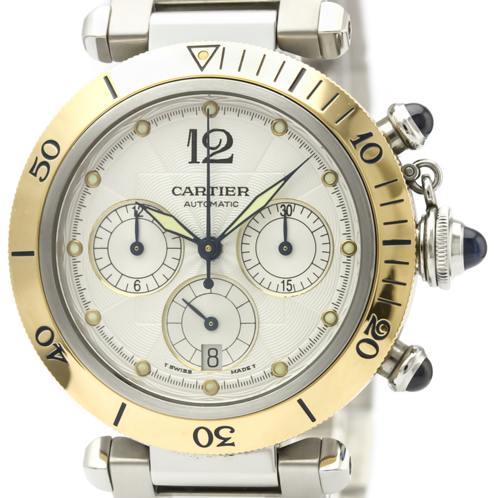 CARTIER Pasha 38 Chronograph 18K Gold Steel Watch W31036T6