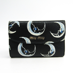 Miu Miu MADRAS PRINT Moon Face 5ML225 Women's Leather Wallet (tri-fold) Multi-color