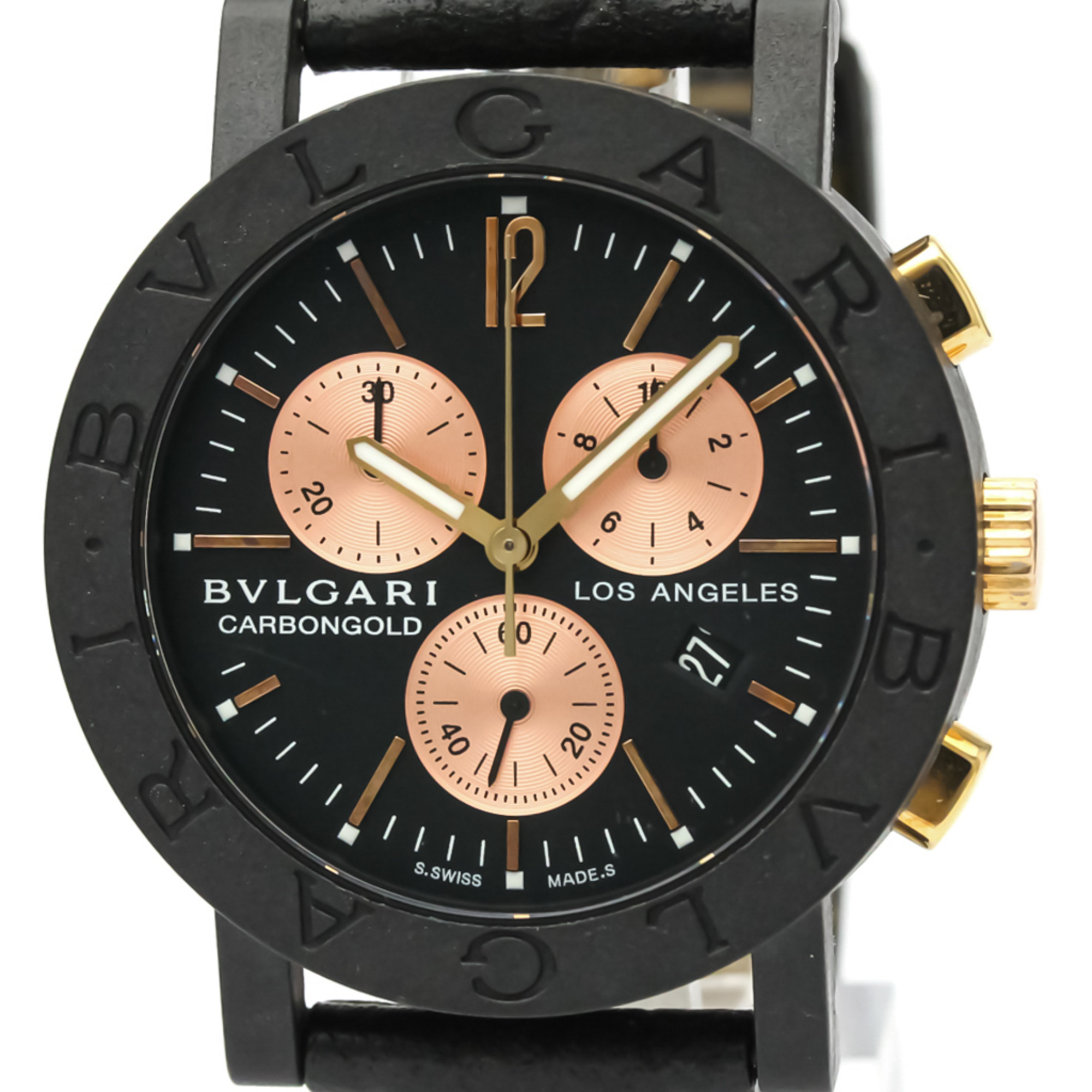 Bvlgari Quartz Carbon,Pink Gold (18K) Unisex Sports Watch BB38CLCH