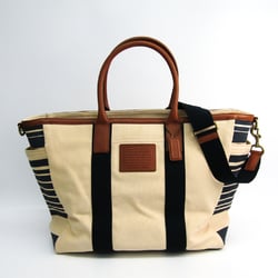 Coach Heritage Stripe Getaway F71268 Women's Canvas,Leather Shoulder Bag,Tote Bag Brown,Ivory,Navy