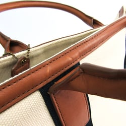 Coach Heritage Stripe Getaway F71268 Women's Canvas,Leather Shoulder Bag,Tote Bag Brown,Ivory,Navy