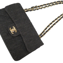 CHANEL Denim Matrasse 23 W Flap Chain Shoulder Bag Black Gold Hardware Double Lid 0214 CHANEL