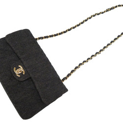 CHANEL Denim Matrasse 23 W Flap Chain Shoulder Bag Black Gold Hardware Double Lid 0214 CHANEL