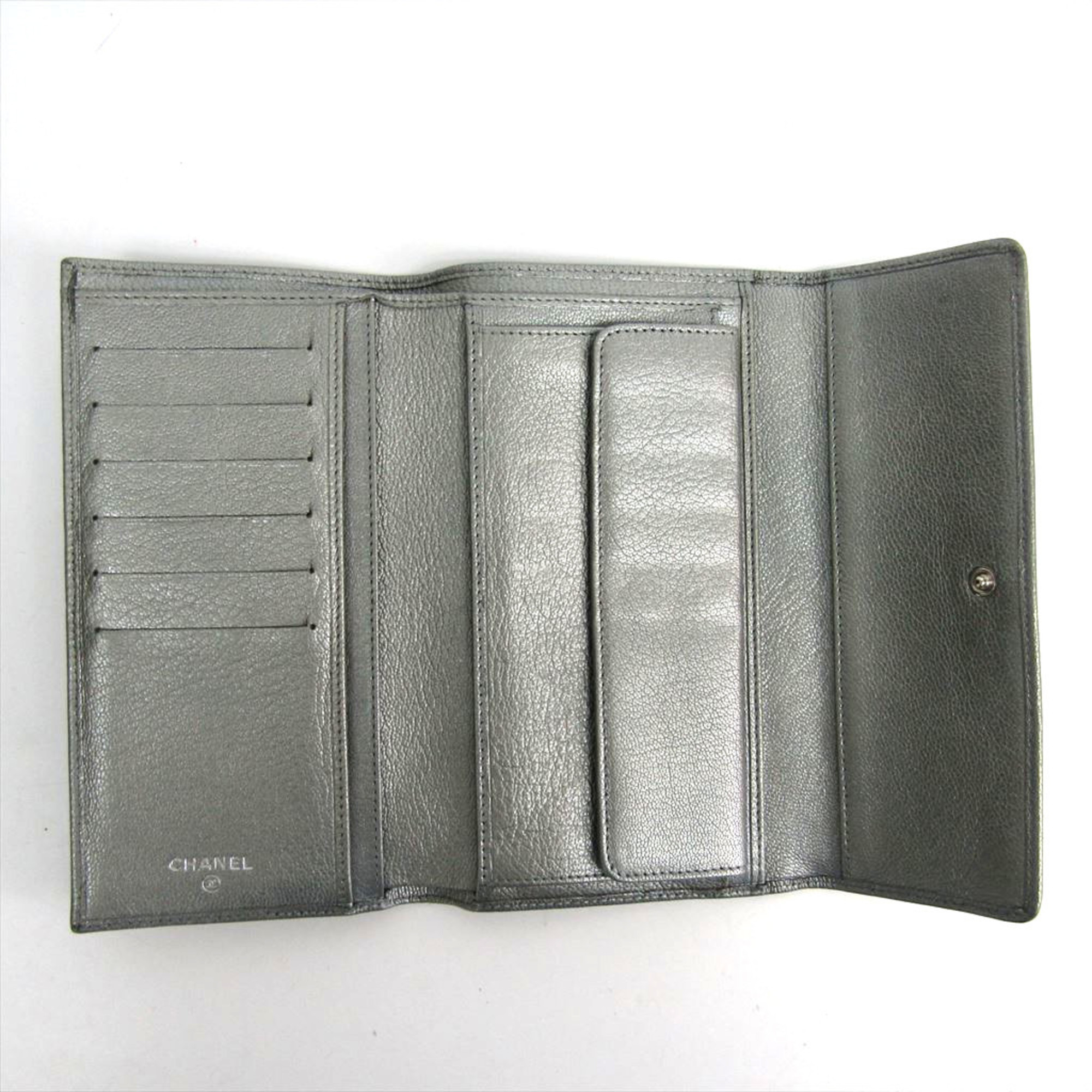 Chanel Women's  Goatskin Long Wallet (bi-fold) Silver