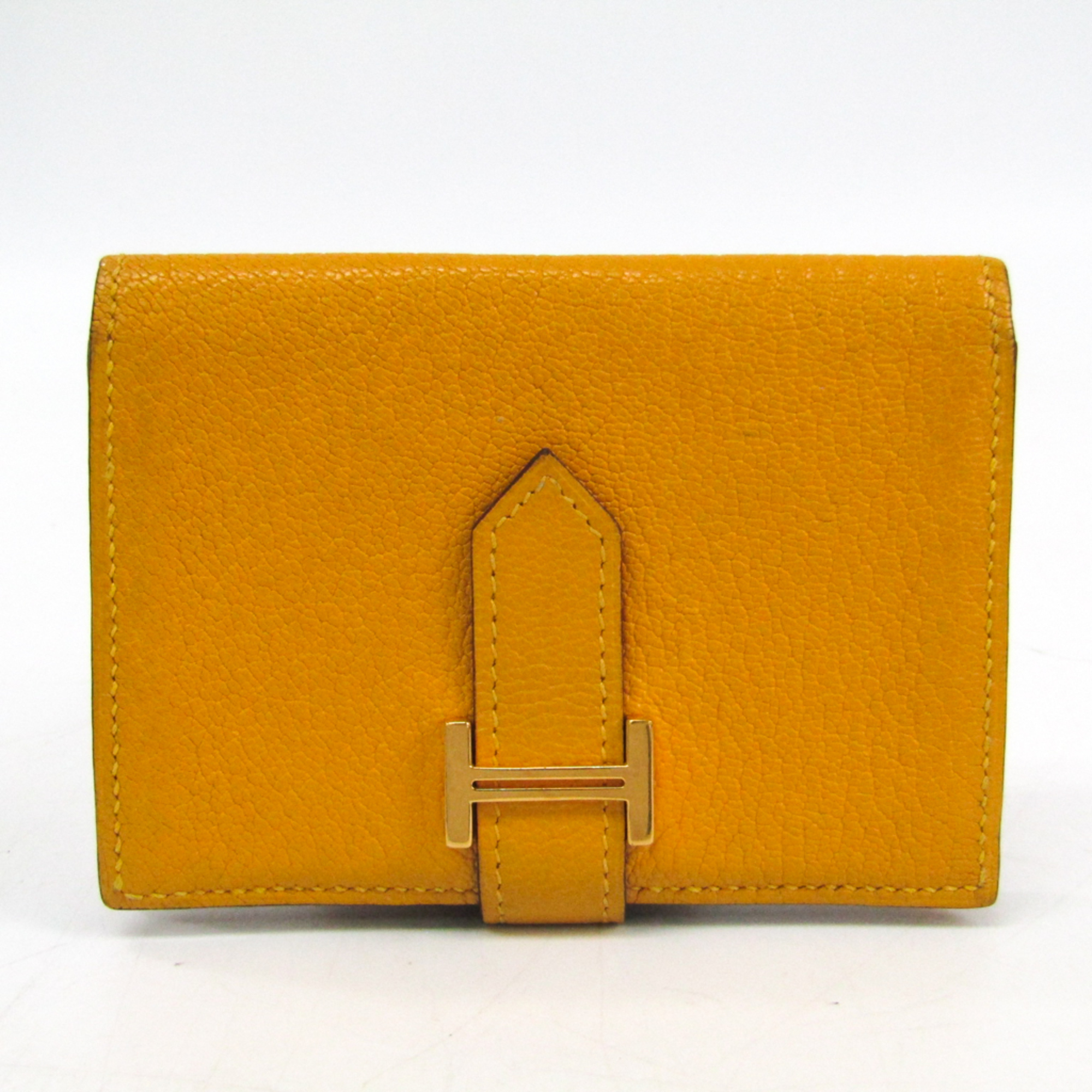 Hermes Bearn Chevre Myzore Leather Business Card Case Yellow