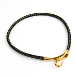 Hermes Jumbo Woven Leather,Metal Women's Casual Choker Necklace (Black,Gold,Gray)