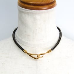 Hermes Jumbo Woven Leather,Metal Women's Casual Choker Necklace (Black,Gold,Gray)