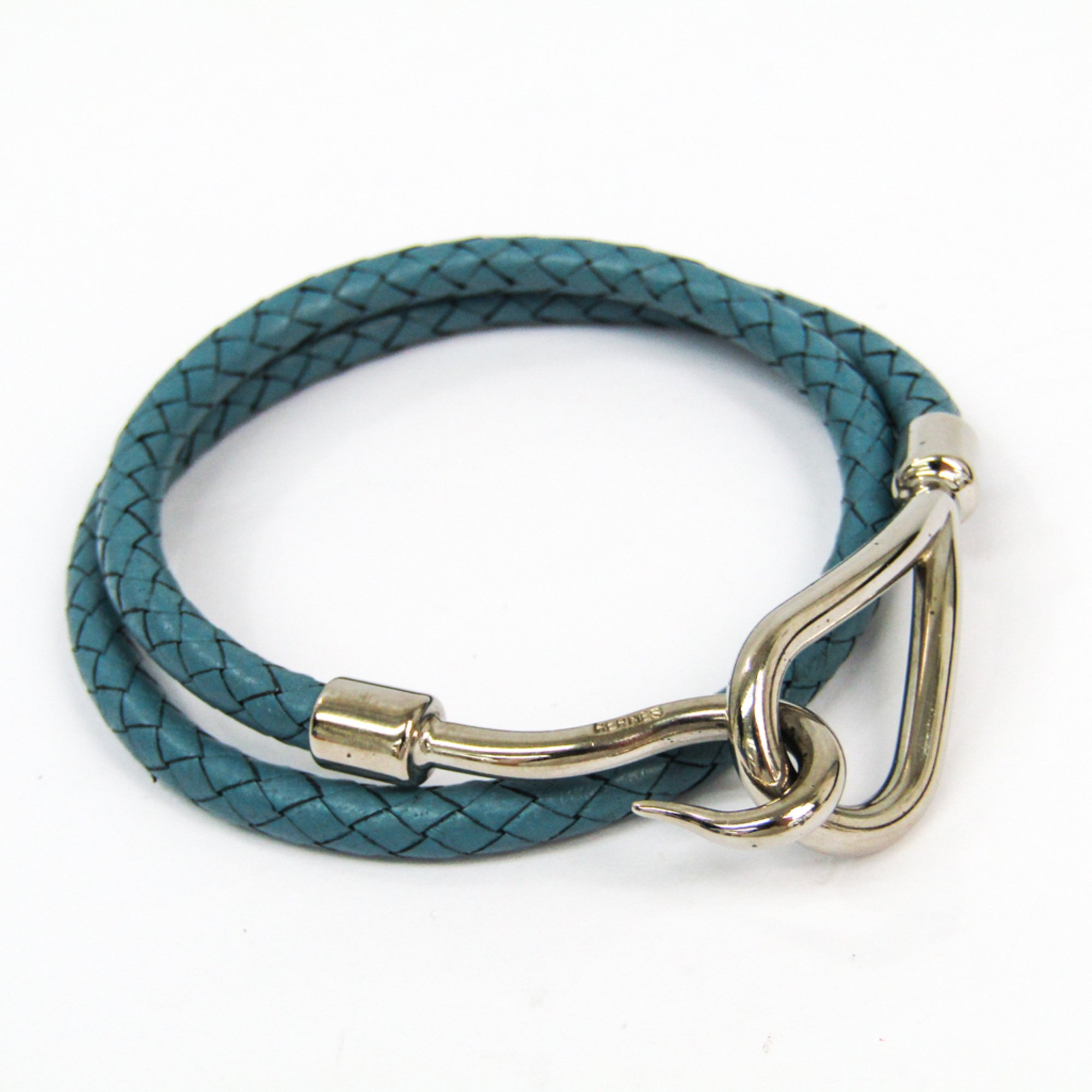 Hermes Jumbo Woven Leather,Metal Women's Casual Choker Necklace (Blue Jean,Silver)