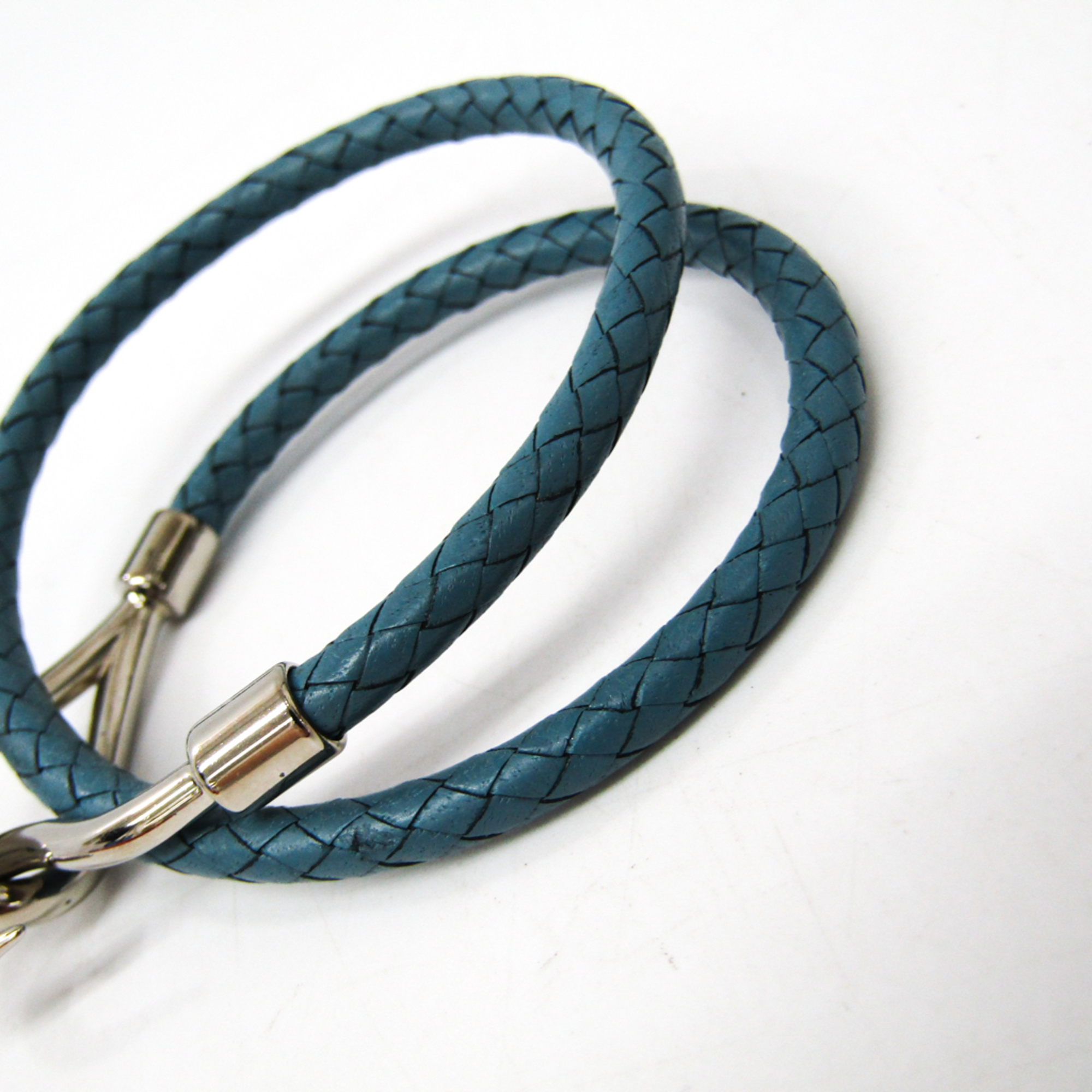 Hermes Jumbo Woven Leather,Metal Women's Casual Choker Necklace (Blue Jean,Silver)