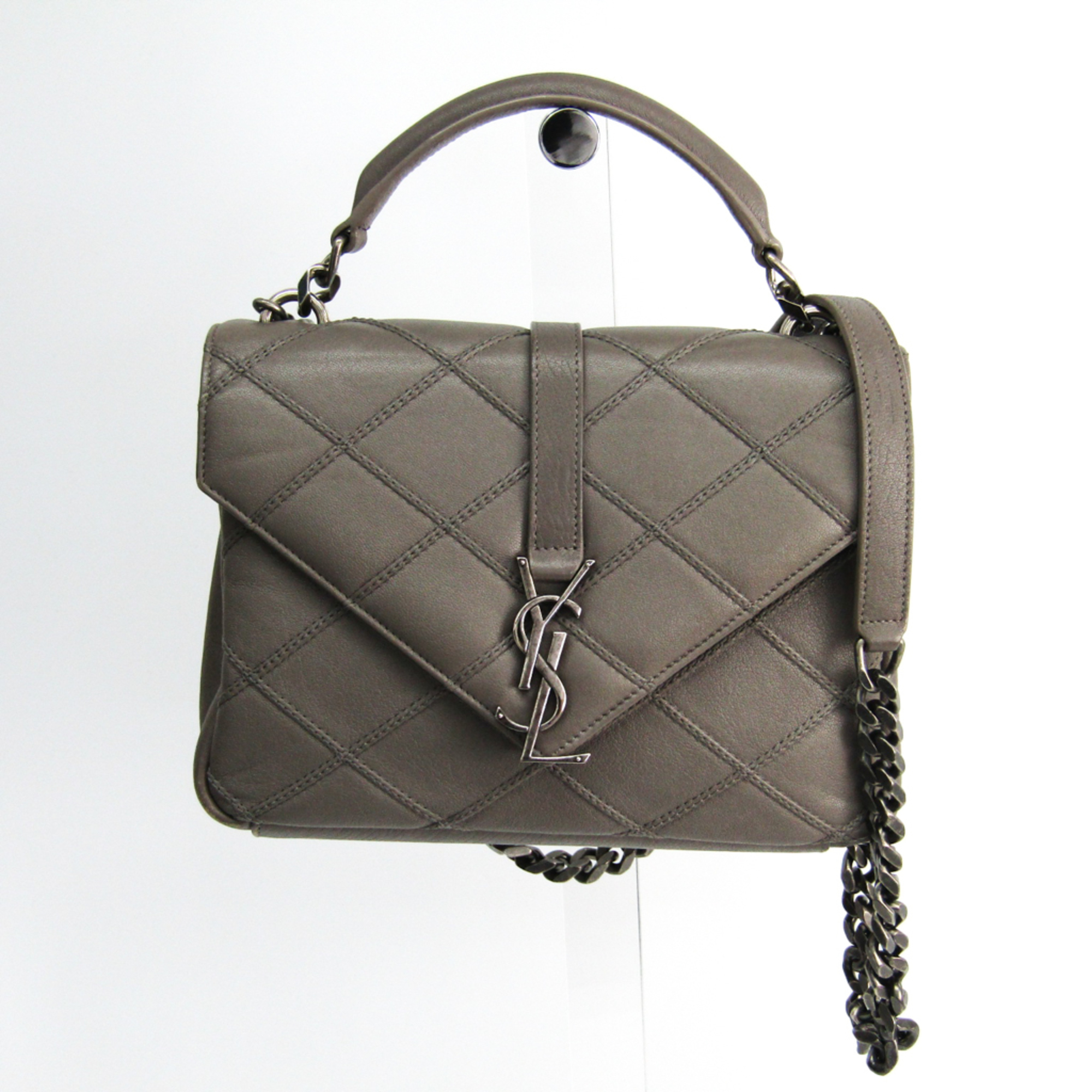 Saint Laurent Classic Monogram Saint Laurent Colleige 428056 Women's Leather Handbag Gray