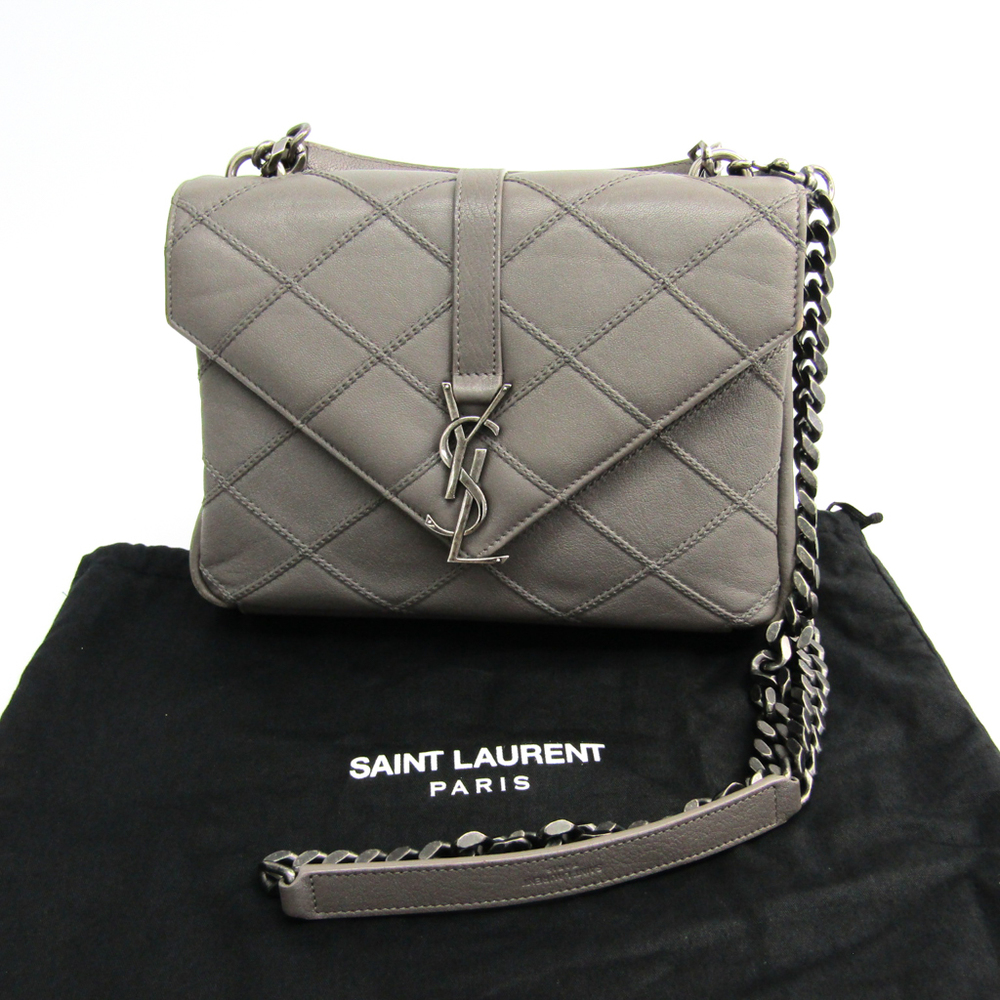 Black Saint Laurent Monogram Long Wallet, Saint Laurent Gray Matelasse  Sheepskin Large College Bag