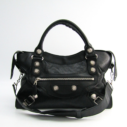 Balenciaga Giant 173084 Leather Shoulder Bag Black