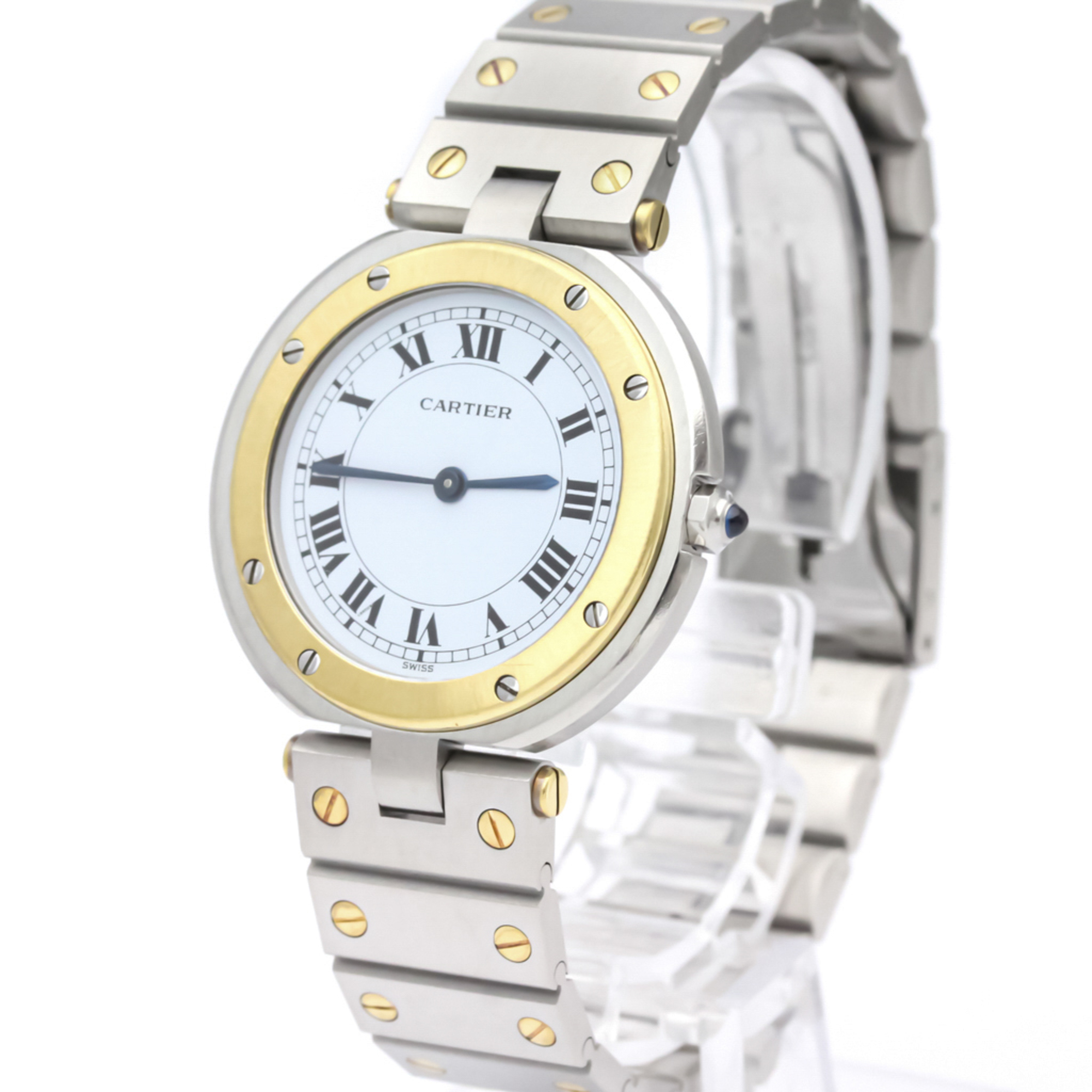 Cartier Santos Round Quartz Stainless Steel,Yellow Gold (18K) Men's Dress Watch