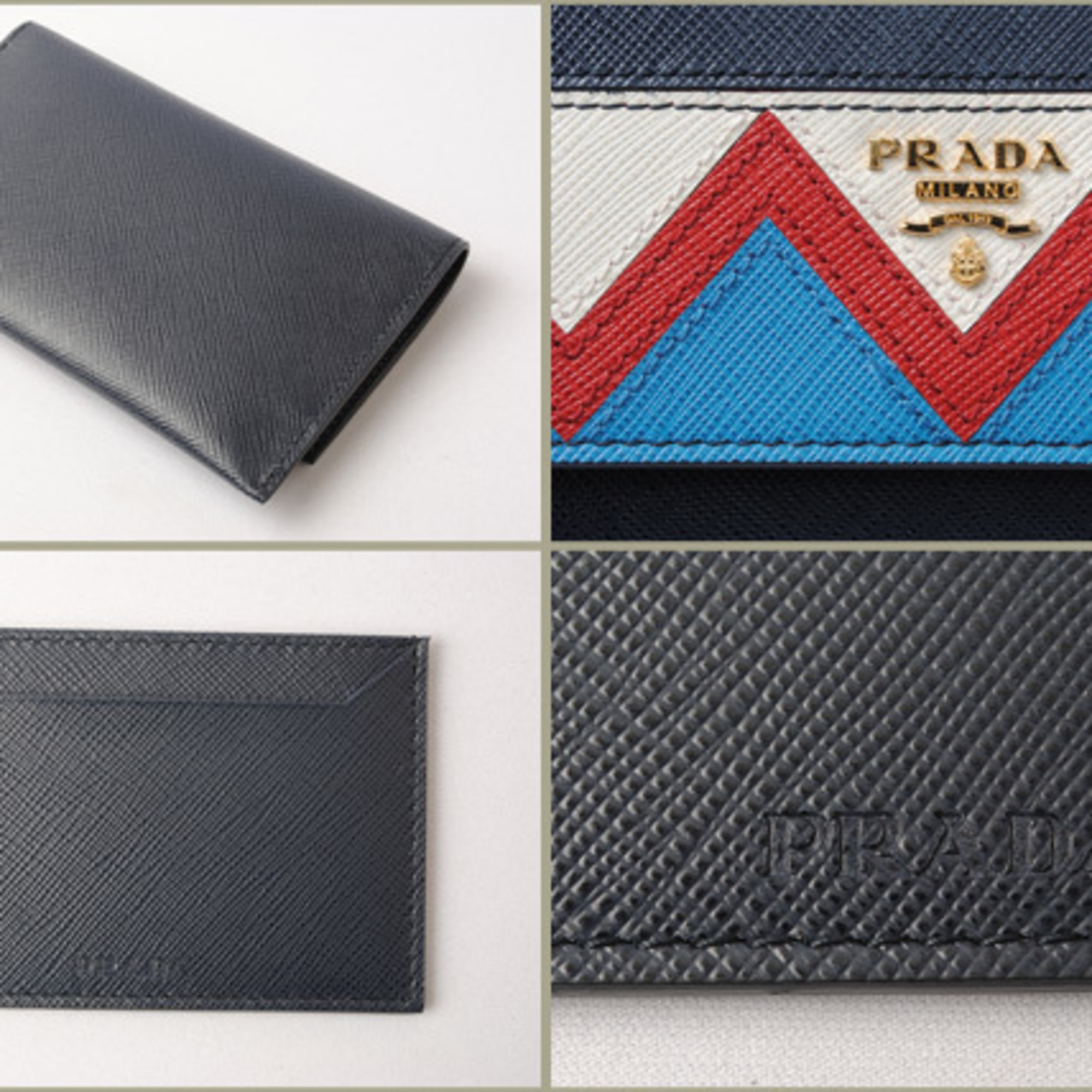 Prada card case folded wallet PRADA 1MC004 SAFFIANO GRECHE embossed leather BALTICO ROSSO navy red