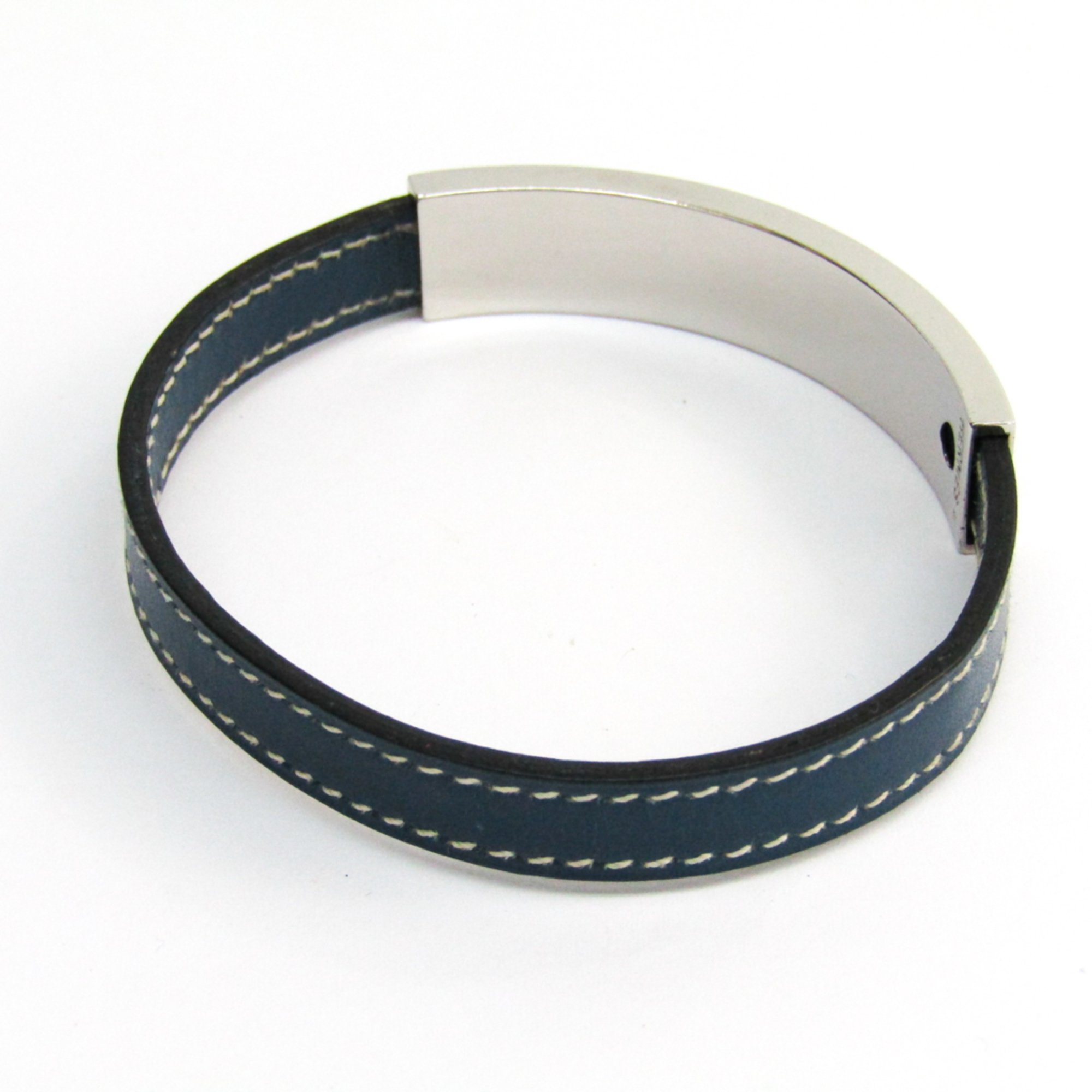 Hermes Pousse Pousse Box Calf Leather Bangle Blue,Silver