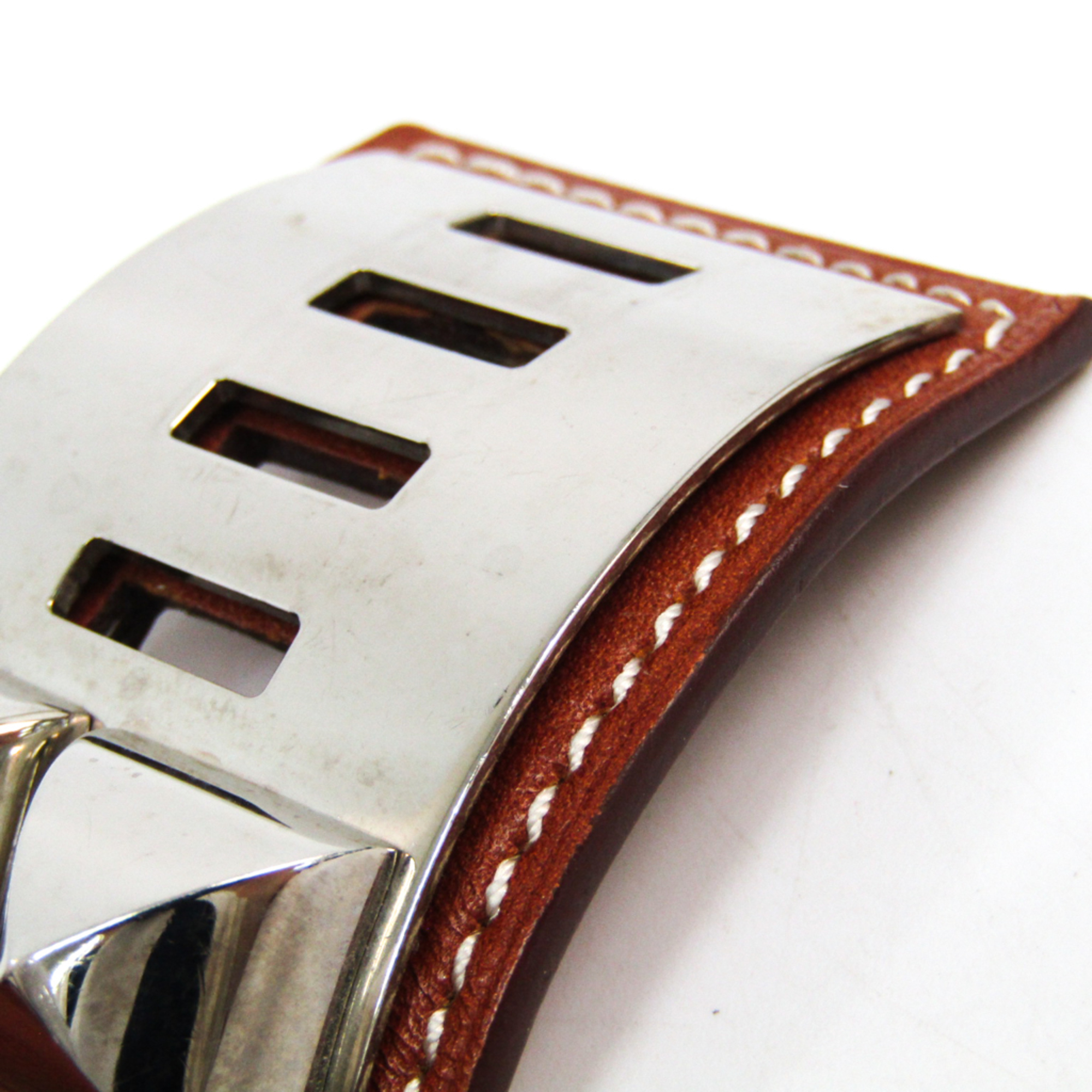 Hermes Collier De Chien Barenia Leather,Metal Bracelet Brown,Silver