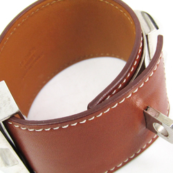 Hermes Collier De Chien Barenia Leather,Metal Bracelet Brown,Silver