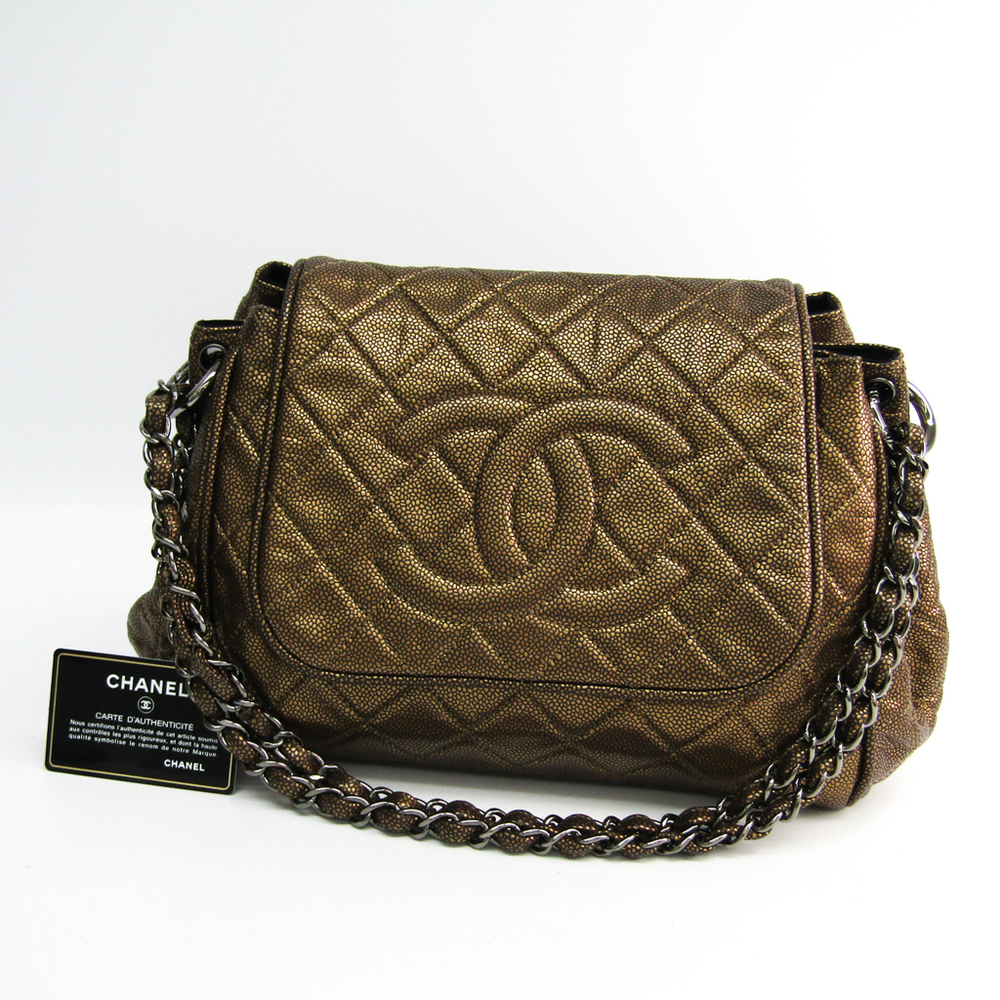 Chanel Women's Caviar Leather Shoulder Bag Gold