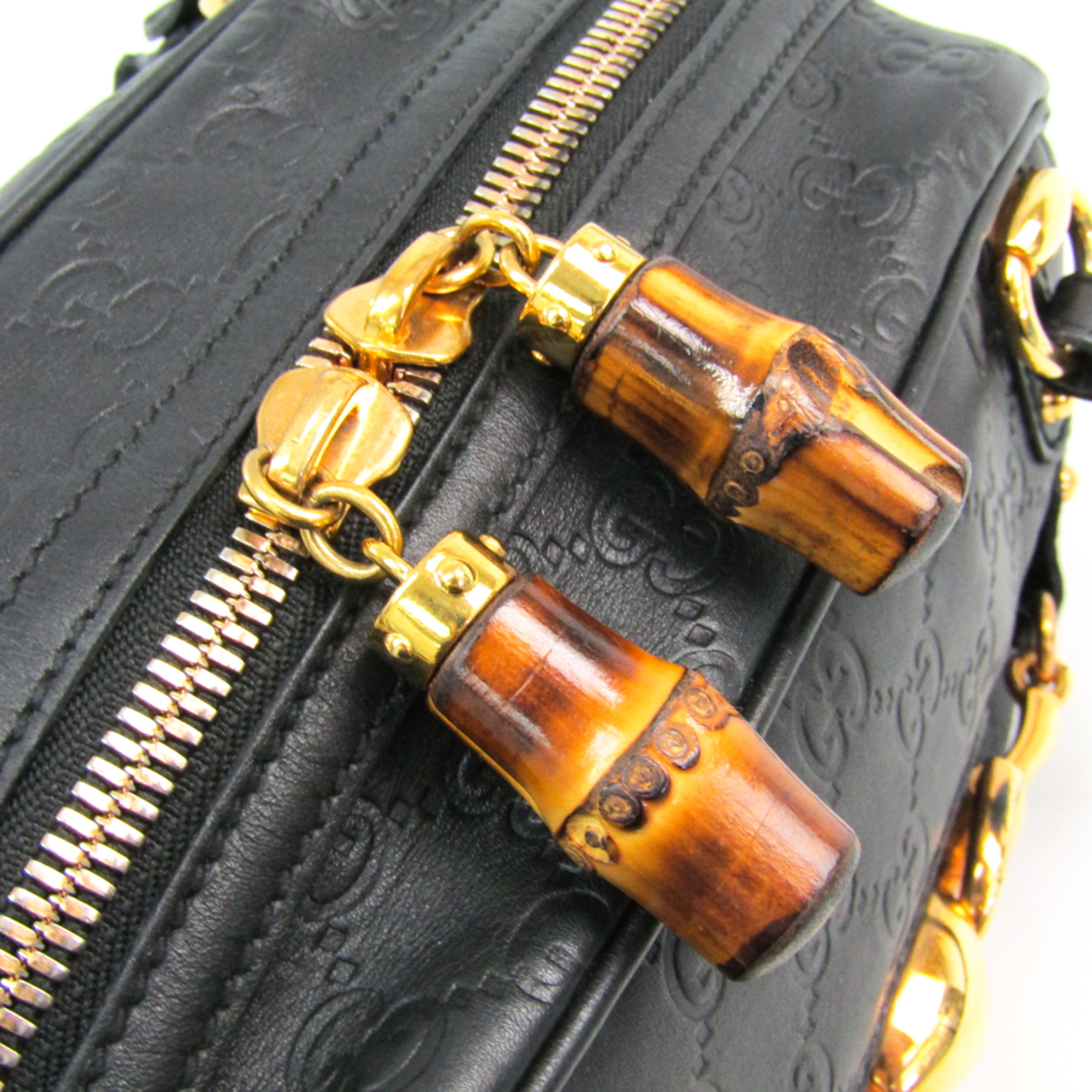 Gucci Guccissima 159399 Women's Leather,Bamboo Handbag Black