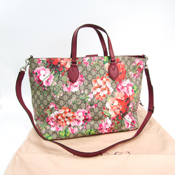 Gucci GG Blooms GG Supreme Flower 453705 Women's PVC,Leather Tote Bag Bordeaux,GG Beige,Pink