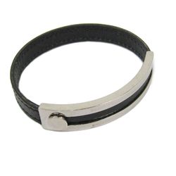 HERMES Pousse Pousse Bracelet Leather/Metal Black/Silver