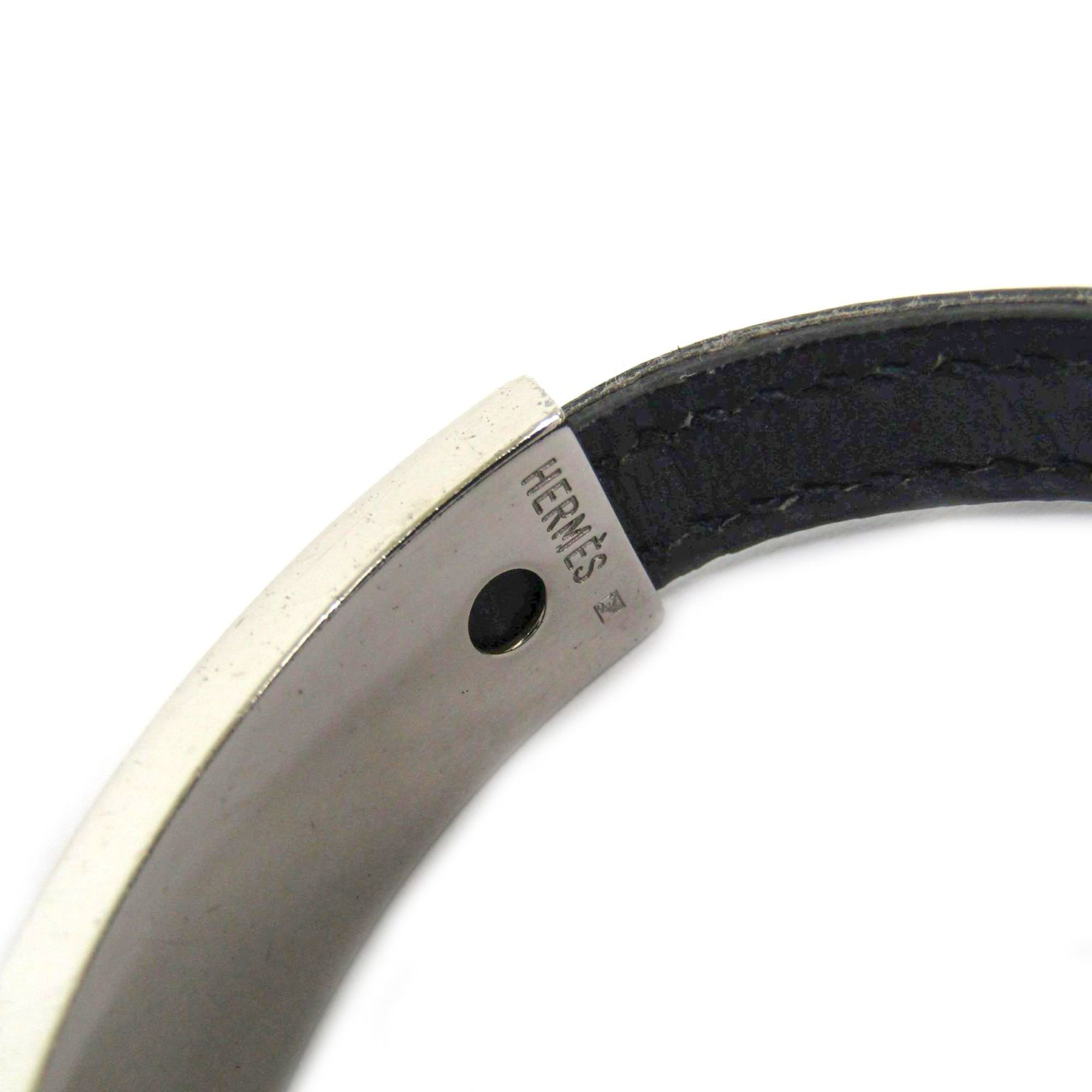 HERMES Pousse Pousse Bracelet Leather/Metal Black/Silver