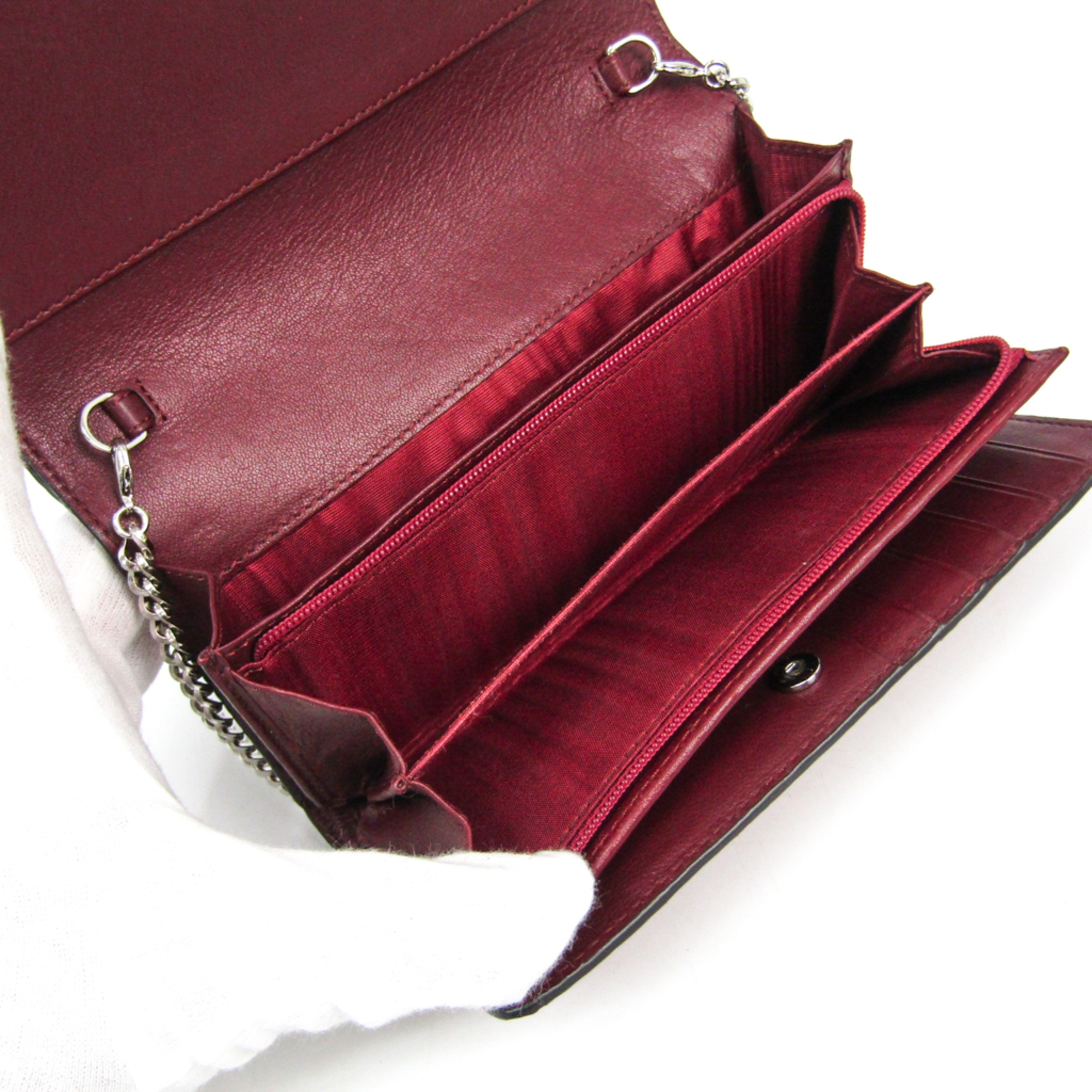 Celine  Coated Leather Long Wallet (tri-fold) Bordeaux,Red