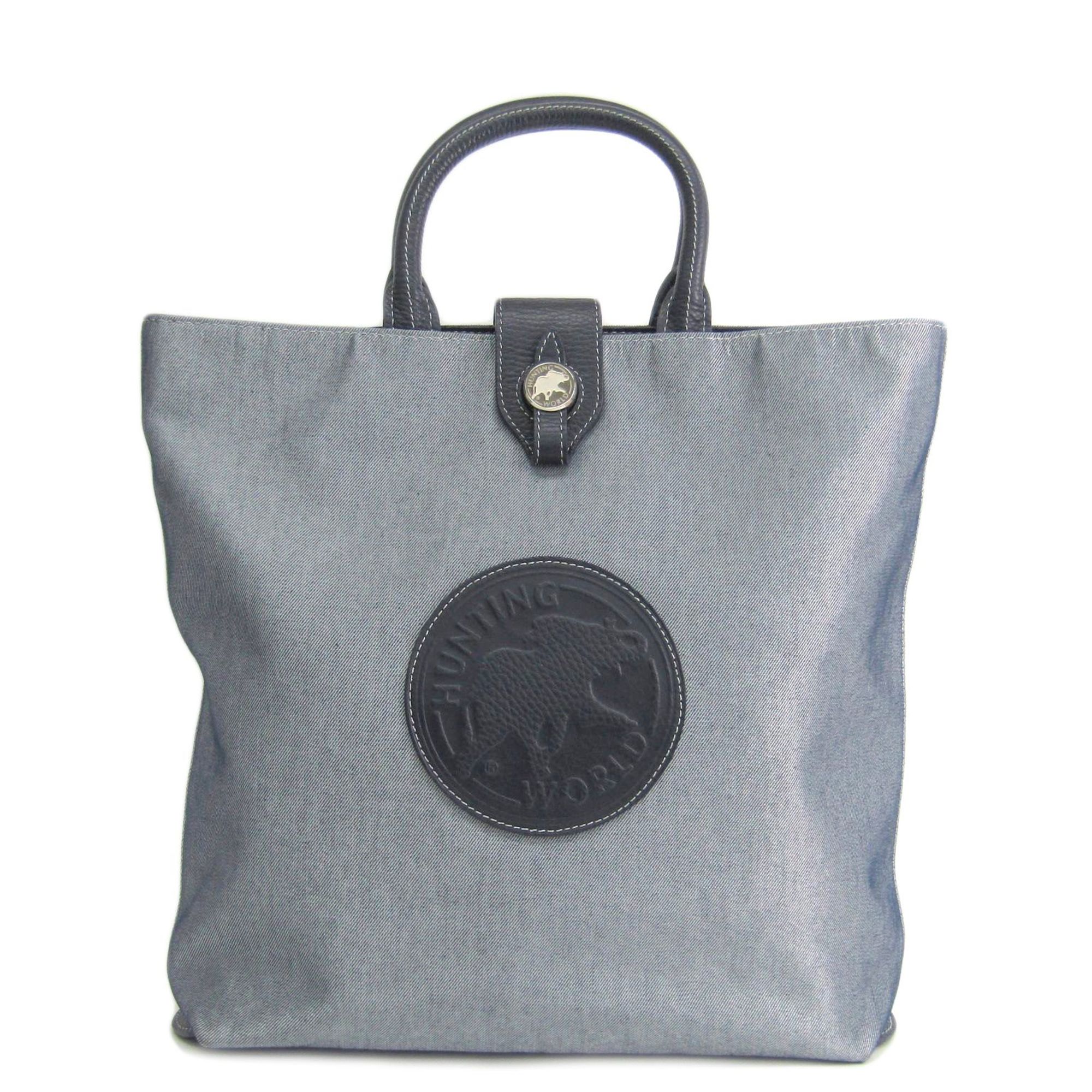 HUNTING WORLD Tote Bag Canvas/Leather Navy/Silver