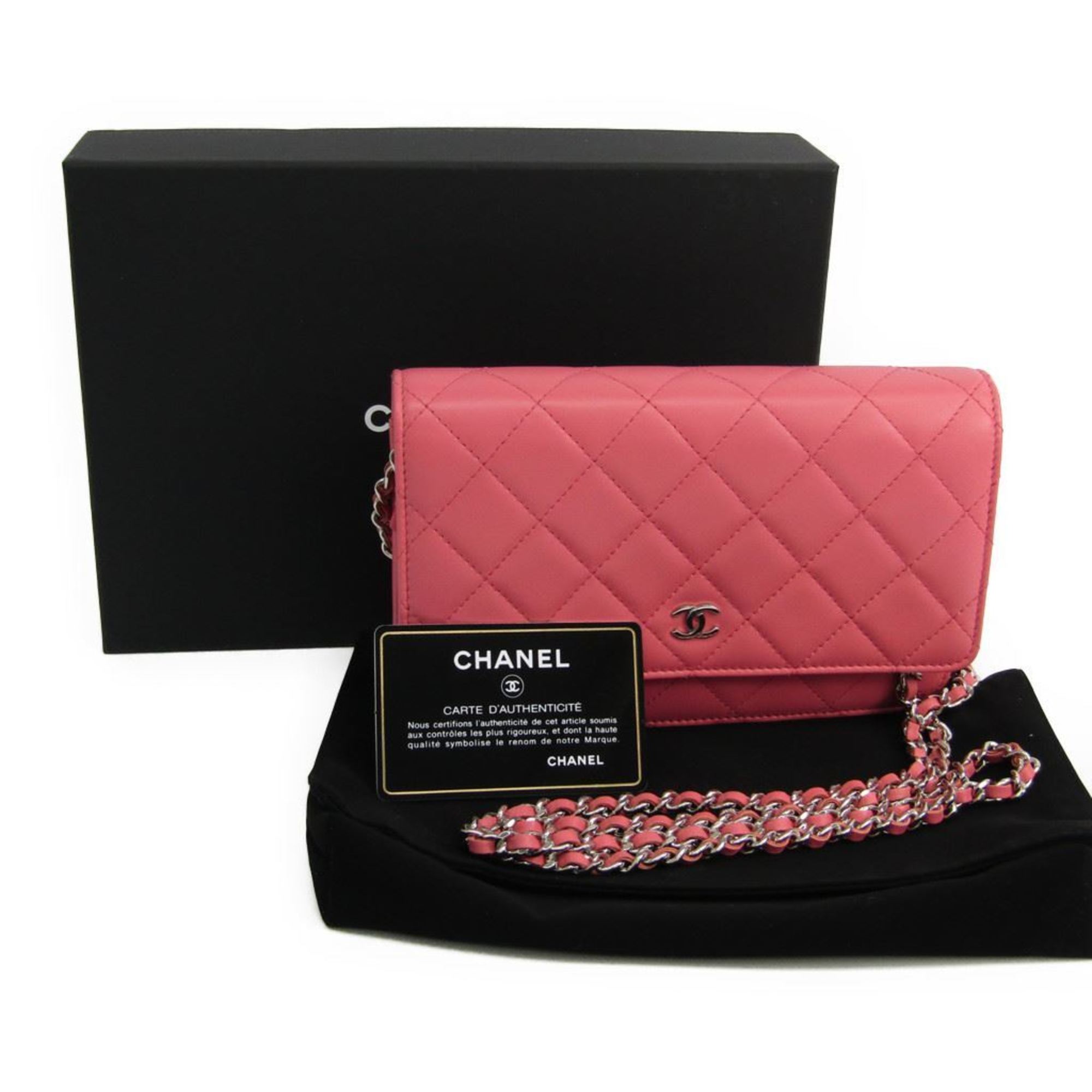 Chanel Matelasse Chain Wallet  A33814 Women's  Lambskin Chain/Shoulder Wallet Pink