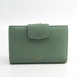 Celine Strap Large Multifunction 104873 Women's  Calfskin Wallet (bi-fold) Light Green