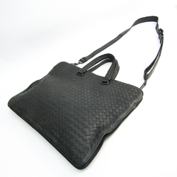 Bottega Veneta Intrecciato Men's Leather Briefcase Dark Gray